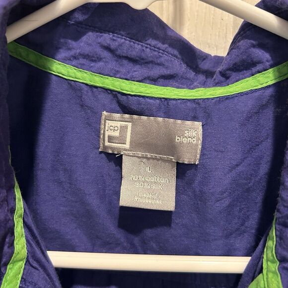 JCP Silk Blend Sleeveless Button-up Shirt Royal Blue Collared Women's Large - Picture 3 of 6